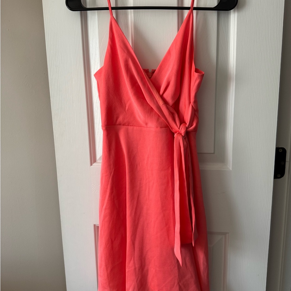 Express Sleeveless Coral Wrap Dress with Side Tie